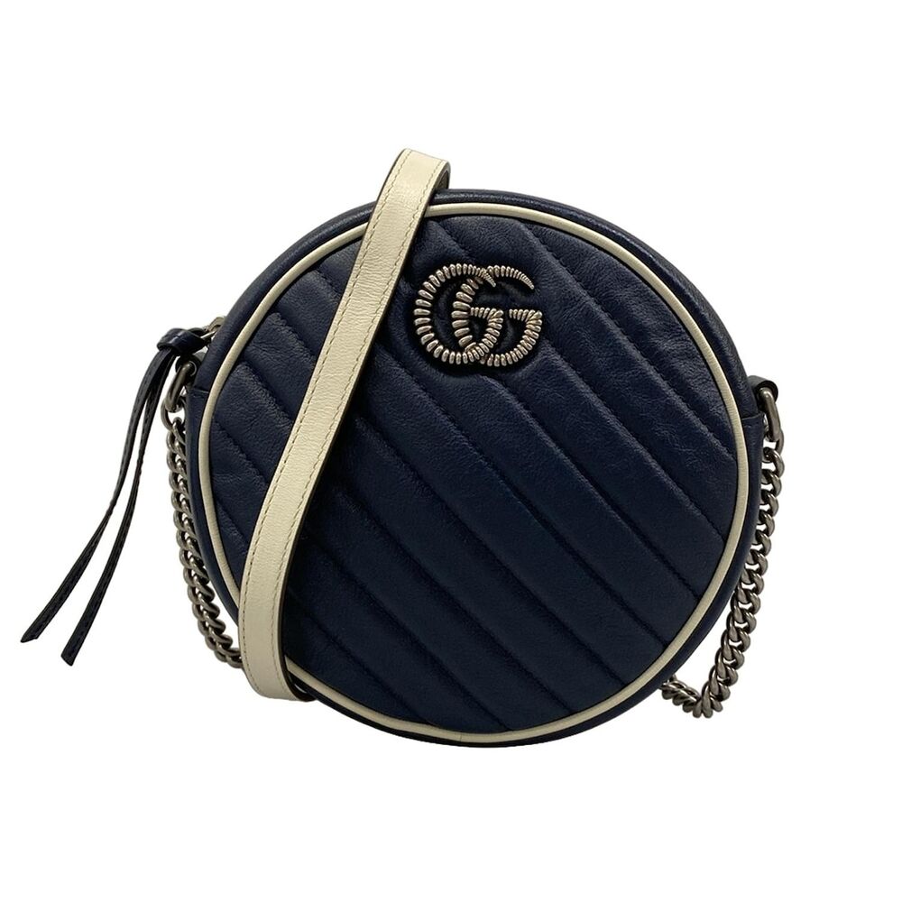 Gucci GG Marmont Round Mini Shoulder Bag Shoulder Bag 550154 Navy White